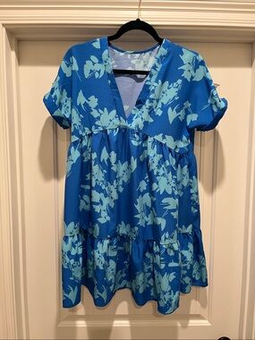 SHEIN Blue Floral Tiered Mini Dress
